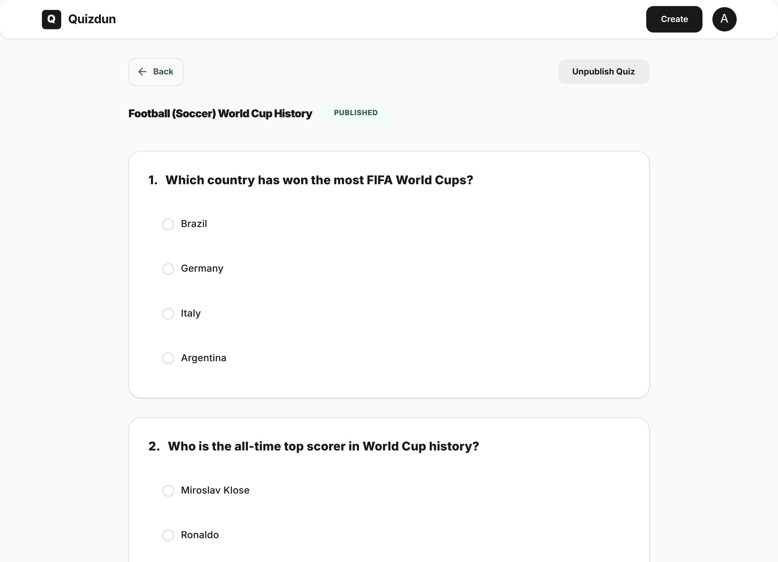 Create Quiz
